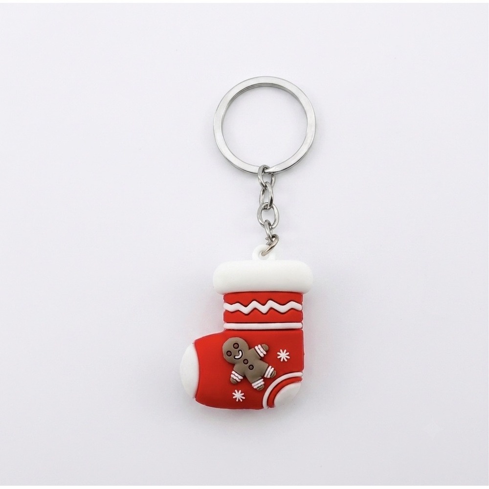 Christmas Stocking Keychain Gingerbread‎ Man Red Silicone Holiday Bag Charm New